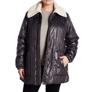 Kenneth Cole Faux Shearling Puffer Jacket Coat